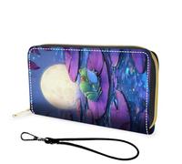 FGDRFGRW Wallet,Large Capacity RFID Blocking Leather Wallet, Durable Smooth Zipper Clutch,Unisex Travel Wallet for Cards,Cash,and Coins, 443-Frog Moon, Wallet, Minimalist