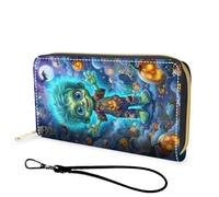 FGDRFGRW Wallet,Large Capacity RFID Blocking Leather Wallet, Durable Smooth Zipper Clutch,Unisex Travel Wallet for Cards,Cash,and Coins, 448-Halloween Frankenstein, Wallet, Minimalist