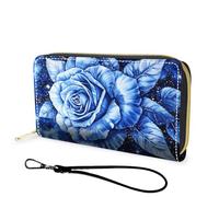FGDRFGRW Wallet,Large Capacity RFID Blocking Leather Wallet, Durable Smooth Zipper Clutch,Unisex Travel Wallet for Cards,Cash,and Coins, 101-Blue Rose, Wallet, Minimalist