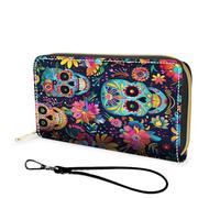 FGDRFGRW Wallet,Large Capacity RFID Blocking Leather Wallet, Durable Smooth Zipper Clutch,Unisex Travel Wallet for Cards,Cash,and Coins, 1190-Sugar Skull Day of the Dead, Wallet, Minimalist