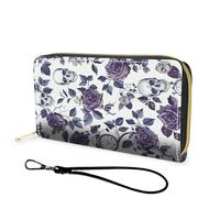 FGDRFGRW Wallet,Large Capacity RFID Blocking Leather Wallet, Durable Smooth Zipper Clutch,Unisex Travel Wallet for Cards,Cash,and Coins, 933-Gothic Rose Skull, Wallet, Minimalist