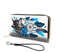 FGDRFGRW Wallet,Large Capacity RFID Blocking Leather Wallet, Durable Smooth Zipper Clutch,Unisex Travel Wallet for Cards,Cash,and Coins, Dream Catcher Wolf, Modern