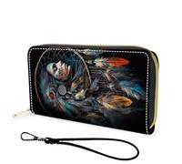 FGDRFGRW Wallet,Large Capacity RFID Blocking Leather Wallet, Durable Smooth Zipper Clutch,Unisex Travel Wallet for Cards,Cash,and Coins, Dream Catcher Girl