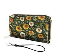 FGDRFGRW Wallet,Large Capacity RFID Blocking Leather Wallet, Durable Smooth Zipper Clutch,Unisex Travel Wallet for Cards,Cash,and Coins, 118-Sunflower Floral, Wallet, Minimalist