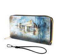 FGDRFGRW Wallet,Large Capacity RFID Blocking Leather Wallet, Durable Smooth Zipper Clutch,Unisex Travel Wallet for Cards,Cash,and Coins, 492-Vintage Sailing Ship Nautical Map, Wallet, Minimalist