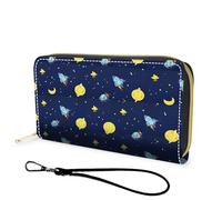 FGDRFGRW Wallet,Large Capacity RFID Blocking Leather Wallet, Durable Smooth Zipper Clutch,Unisex Travel Wallet for Cards,Cash,and Coins, 967-Space Rocket Planet, Wallet, Minimalist