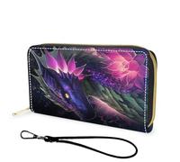 FGDRFGRW Wallet,Large Capacity RFID Blocking Leather Wallet, Durable Smooth Zipper Clutch,Unisex Travel Wallet for Cards,Cash,and Coins, 123-Purple Dragon, Wallet, Minimalist