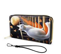FGDRFGRW Wallet,Large Capacity RFID Blocking Leather Wallet, Durable Smooth Zipper Clutch,Unisex Travel Wallet for Cards,Cash,and Coins, 1053-White Cat Heart Moon, Wallet, Minimalist