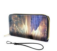 FGDRFGRW Wallet,Large Capacity RFID Blocking Leather Wallet, Durable Smooth Zipper Clutch,Unisex Travel Wallet for Cards,Cash,and Coins, 884-Star Cloud Sunset Tree, Wallet, Minimalist