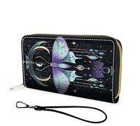 FGDRFGRW Wallet,Large Capacity RFID Blocking Leather Wallet, Durable Smooth Zipper Clutch,Unisex Travel Wallet for Cards,Cash,and Coins, 151-Mystery Moth Moon, Wallet, Minimalist