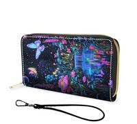 FGDRFGRW Wallet,Large Capacity RFID Blocking Leather Wallet, Durable Smooth Zipper Clutch,Unisex Travel Wallet for Cards,Cash,and Coins, 658-Starry Garden Butterfly, Wallet, Minimalist