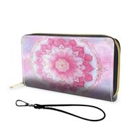 FGDRFGRW Wallet,Large Capacity RFID Blocking Leather Wallet, Durable Smooth Zipper Clutch,Unisex Travel Wallet for Cards,Cash,and Coins, 192-Pink Lotus Mandala, Wallet, Minimalist