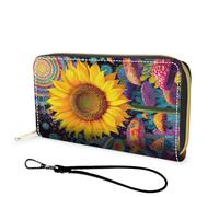FGDRFGRW Wallet,Large Capacity RFID Blocking Leather Wallet, Durable Smooth Zipper Clutch,Unisex Travel Wallet for Cards,Cash,and Coins, 655-Sunflower Mushroom Pattern, Wallet, Minimalist