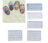 FGDTREE 5-Pack Alphabet and Number Nail Art Stencils Silicone Sculpting Tools Acrylic UV Gel Stencils DIY Girls Handmade Accessories Set