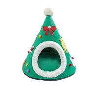 FGDTREE Christmas Tree Shape Pet Tent Soft Bed for Small Dogs & Cats Self-Warming Condo Santa Hat Design Dog House Warm Tent