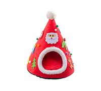 FGDTREE Christmas Tree Shape Pet Tent Soft Bed for Small Dogs & Cats Self-Warming Condo Santa Hat Design Dog House Warm Tent