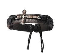 FGDTREE Cultured Leather with Crosses Pendant Prayer & Meditations Leather Religious Accessories Prayer Crosses