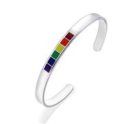 FGDTREE Personalized Lesbian & Gay Jewelry Charms 6mm Rainbow Love Opening Stainless Steel Cuff Bangle Gifts Silver Bangles Bracelets for Women