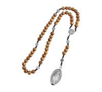 FGDTREE Rosary Braided Wood Beads Necklace with Pardon Crucifix Medals for Catholic Christians Prayer Chain Religious Communion Prayer Beads
