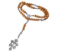 FGDTREE Rosary Braided Wood Beads Necklace with Pardon Crucifix Medals for Catholic Christians Prayer Chain Religious Communion Prayer Beads
