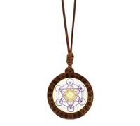 FGDTREE Sacred Geometry Wood Pendant Choker Vintage Hexagram Necklace Adjustable Length Neckchain for Spiritual Enthusiasts Sri Yantra Pendant