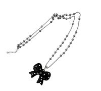 FGDTREE Stylish Long Beaded Necklace Featuring Black Round Dots and Bowknot Love Charm for Casual or Party Wear Unique Her