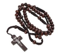 FGDTREE Wood Beads Cross Rosary Necklace Holy Catholic Jewelry Charm for Home Bedroom Decoration Wood Rosary Necklace for Men