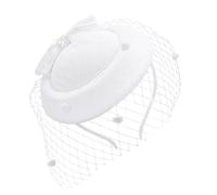Fgdui 1PCS Gauze Fascinator Pillbox Hat 1940s Retro Hat Bowknot Side Clip Pillbox Hats Veil Headband Black Funeral Hats for Women Tea Party Wedding (White)