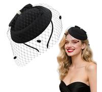 Fgdui 1PCS Gauze Fascinator Pillbox Hat Black 1940s Retro Hat Bowknot Side Clip Pillbox Hats Veil Headband Black Funeral Hats for Women Tea Party Wedding