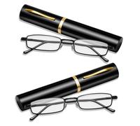 Fgdui 2Pcs Reading Glasses Slim Reading Glasses Tube Reader Glasses Blue Light Blocking Unisex Magnifying Eyewear with Portable Pen Clip Case(Black, 2, Dioptres)