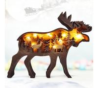 FGen 3D Forest Animal Wooden Craft, Decorative Deer Made of Wood, Wooden Craft Forest Animals with LED Light, Christmas Wall Hanging Decoration, Home Decoration, DIY Crafts for Home Office Decoration