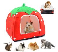 FGen Guinea Pig House, Small Animal Winter Warm Nest, Non Slip Strawberry Hedgehog With Removable Pad, Animals Warm Sleeping (Red)