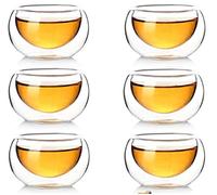 FGF-EU Clear Double Walled Glass Coffee Cups Insulated Glass Tea Cup Heat Resistant Double Layer Tea Cup 50ml Set of 6