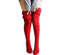 FGFD&OU Women's Overknee Socks, Red, One Size, 1 Count, Over-The-Knee, Thermal, Christmas, Solid, Modern, Casual, Acrylic, Tube Socks, Reinforced Toe, Machine Wash, Over The Knee, Women (Adult)