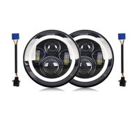 FGGHDR Headlight Assembly 7inch LED Headlight 80W DRL Halo Angle Eyes Led Headlamp 12V 24V High Low Turn Signal For Lada Niva For Offroad 4x4(2 Piece)