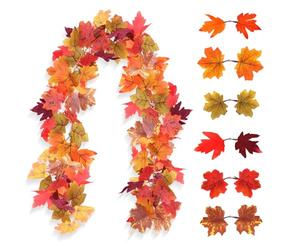 FGHB 2 Pcs Artificial Autumn Maple Leaves Garland 5.7Ft/Pieces Fall Hanging Vine Garland Vines Hanging Plants Colorful Fall Decor for Home Christmas Thanksgiving Wedding Party