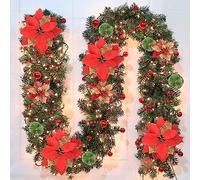FGHB Christmas Garland,Christmas Garlands with lights,2.7M/ 9FT pre lit christmas garland and Berries for Stairs, Fireplaces, Festive Wreath,christmas decorations