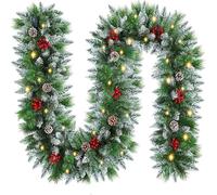 FGHB Christmas Garland,Christmas Garlands with lights,2.7M/ 9FT pre lit christmas garland and Berries for Stairs, Fireplaces, Festive Wreath,christmas decorations