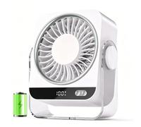 FGHB USB Desk Fan, Portable Small Table Fan Mini Desktop Fans 4000mAh Rechargeable Battery Personal Fan 5 Speeds & 180° Rotation Quiet Mini Fan For Bedroom, Office, Camping & Kitchen