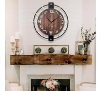 FGHDFH Wooden Farmhouse Wall Clock with Metal Circle, Silent Non Ticking Battery Operated Rustic Round Modern Big Wood Wall Clocks for Living Room,Kitchen,Offic Decor (Brown & Black B, 55x60CM)