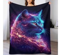 FGHJHGG Neon Cat Anti Pilling Throw Blanket Cozy Durable Throws for Office Couch Cinema Bedroom Decor Bed Blankets 180×200cm