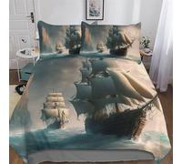 FGHJHGG Pirate Ship Bedding Set for Girls Boys Adults Comforter Cover Soft Duvet Cover 2 PCs Set Microfiber Quilt Cover Single(135x200cm)