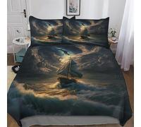 FGHJHGG Pirate Ship,Boat Duvet Cover Set Microfibre Soft Quilt Covers Easy Care Cover Bedding Sets with Pillowcase for Teen Adult Kids Double (200x200cm)