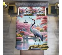 FGHJHGG Red-crowned Crane Duvet Cover Bedding Set Bedspread Cover with Pillowcase Microfiber Quilt Cover Soft 3 Piece Set For Boys Girls Double (200x200cm)