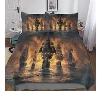FGHJHGG Sailing Pirate Ship Bedding Duvet Cover 3 Pcs Set for Kids Boys Bedroom Quilt Cover Soft Microfiber Comforter Cover with Pillowcase King(220x240cm)