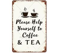 FGHRR Please Help Yourself to Coffee and Tea Metal Sign Aluminum Tin Sign Metal Accessories Poster Gift 12X8 Inch