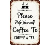 FGHRR Please Help Yourself to Coffee and Tea Sign Metal Tin Wall Rusty Retro Looking Sign Poster Gifts Cafes Bar Club Office Store Yard Garage 12X8 Inch
