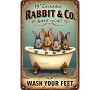 FGHRR Rabbit Bath Soap Tin Sign Metal Tin Sign for Wall Decor Iron Door Accessories Poster Gifts12X8 Inch