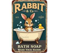 FGHRR Rabbit & Co Bath Soap Tin Sign Metal Tin Wall Rusty Retro Looking Sign Poster Gifts Cafes Bar Club Office Store Yard Garage 12X8 Inch