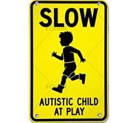FGHRR Slow Autistic Child at Play Sign Aluminum Tin Sign Metal Accessories Poster Gift 12X8 Inch